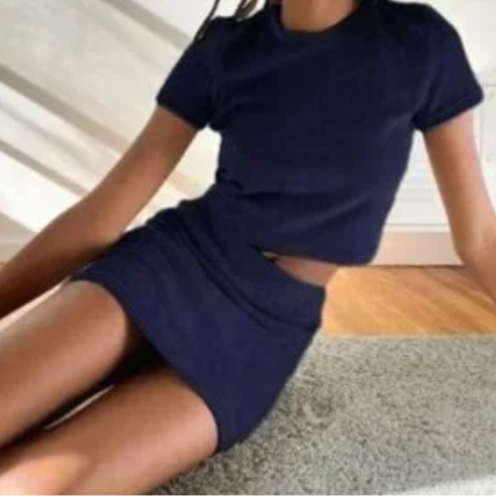 TNA Aritzia Crest Terry Cloth Mini Skirt Total Eclipse Navy Blue
